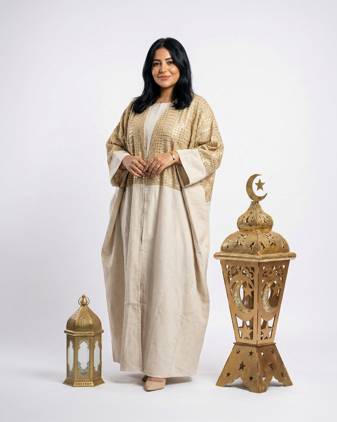 Keftan beige in gold Embroidered