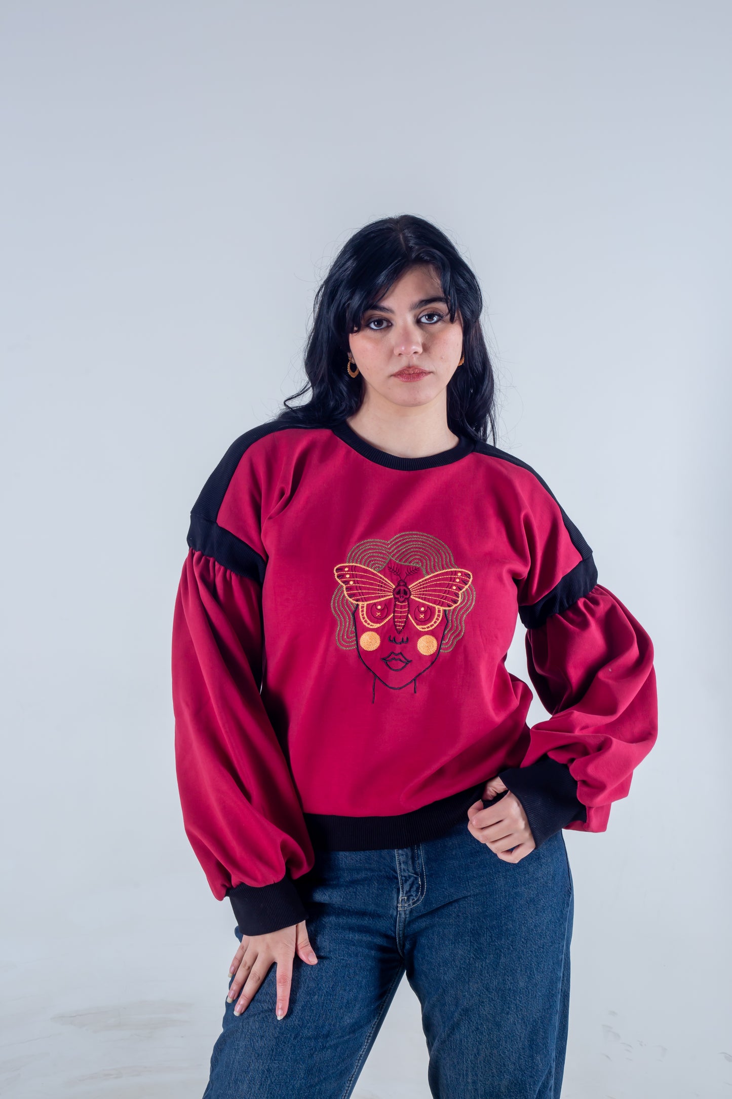 Embroidery sweatshirt fuchsia