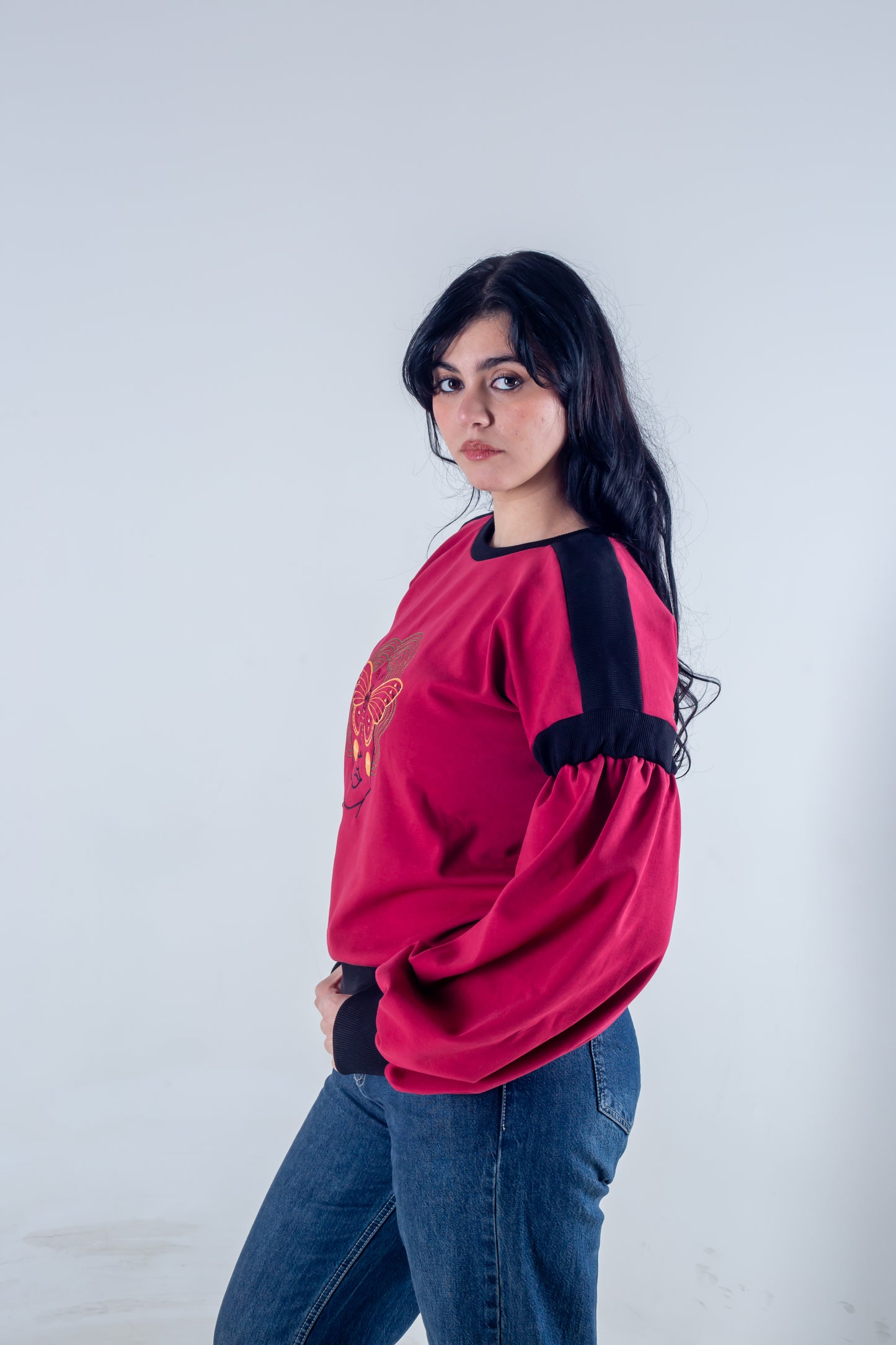 Embroidery sweatshirt fuchsia