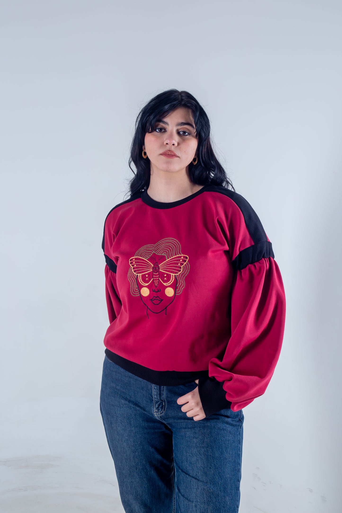 Embroidery sweatshirt fuchsia