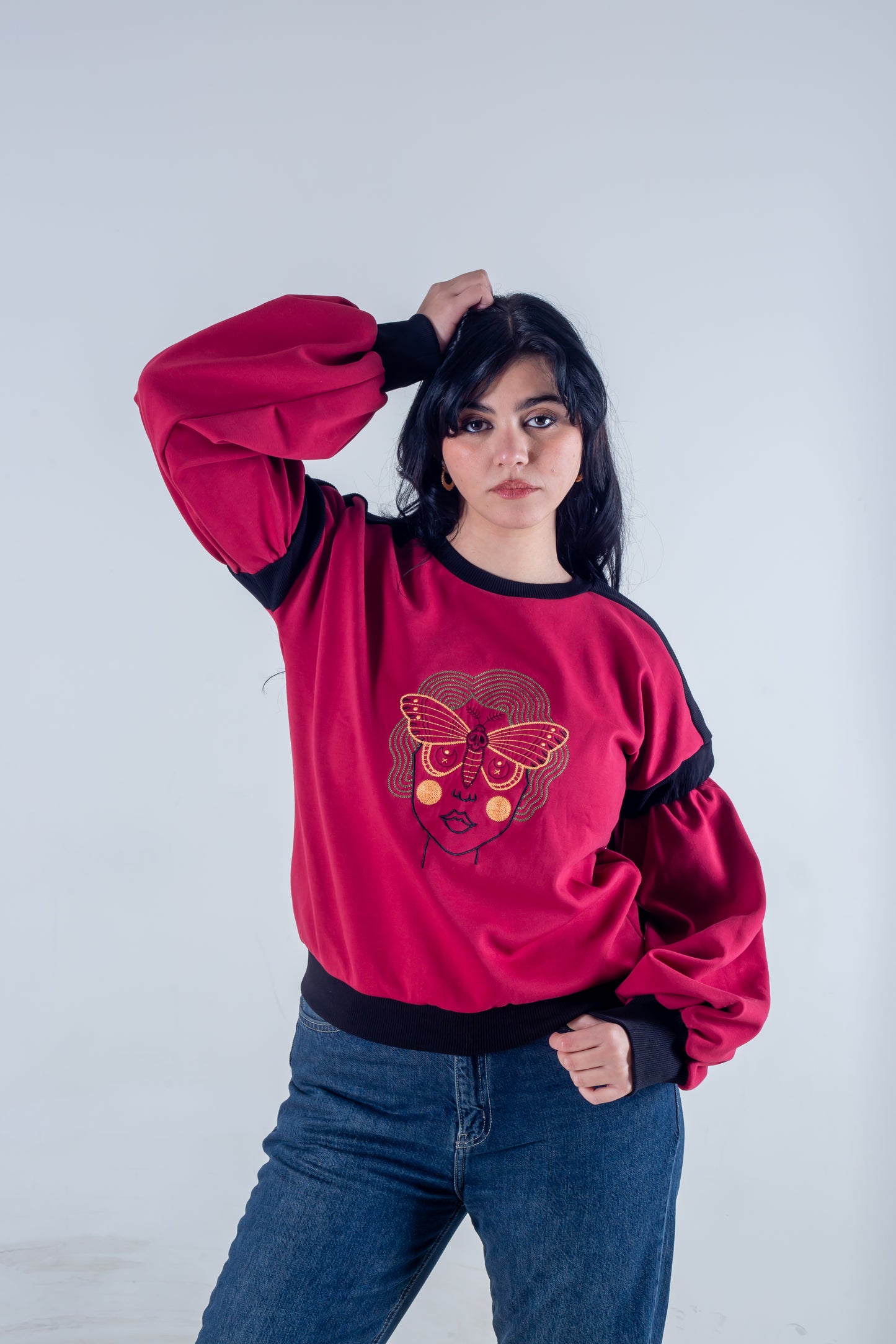 Embroidery sweatshirt fuchsia