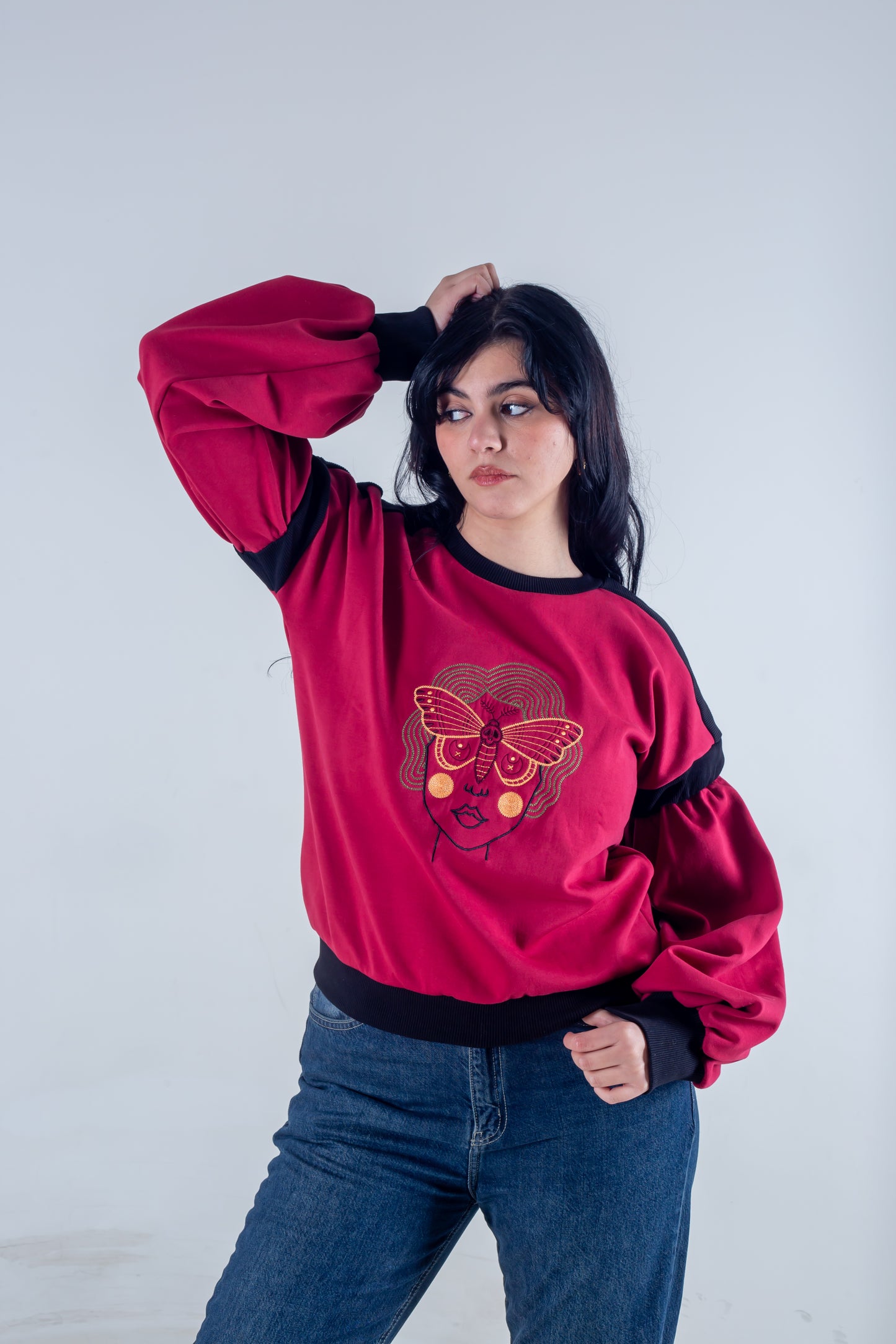 Embroidery sweatshirt fuchsia