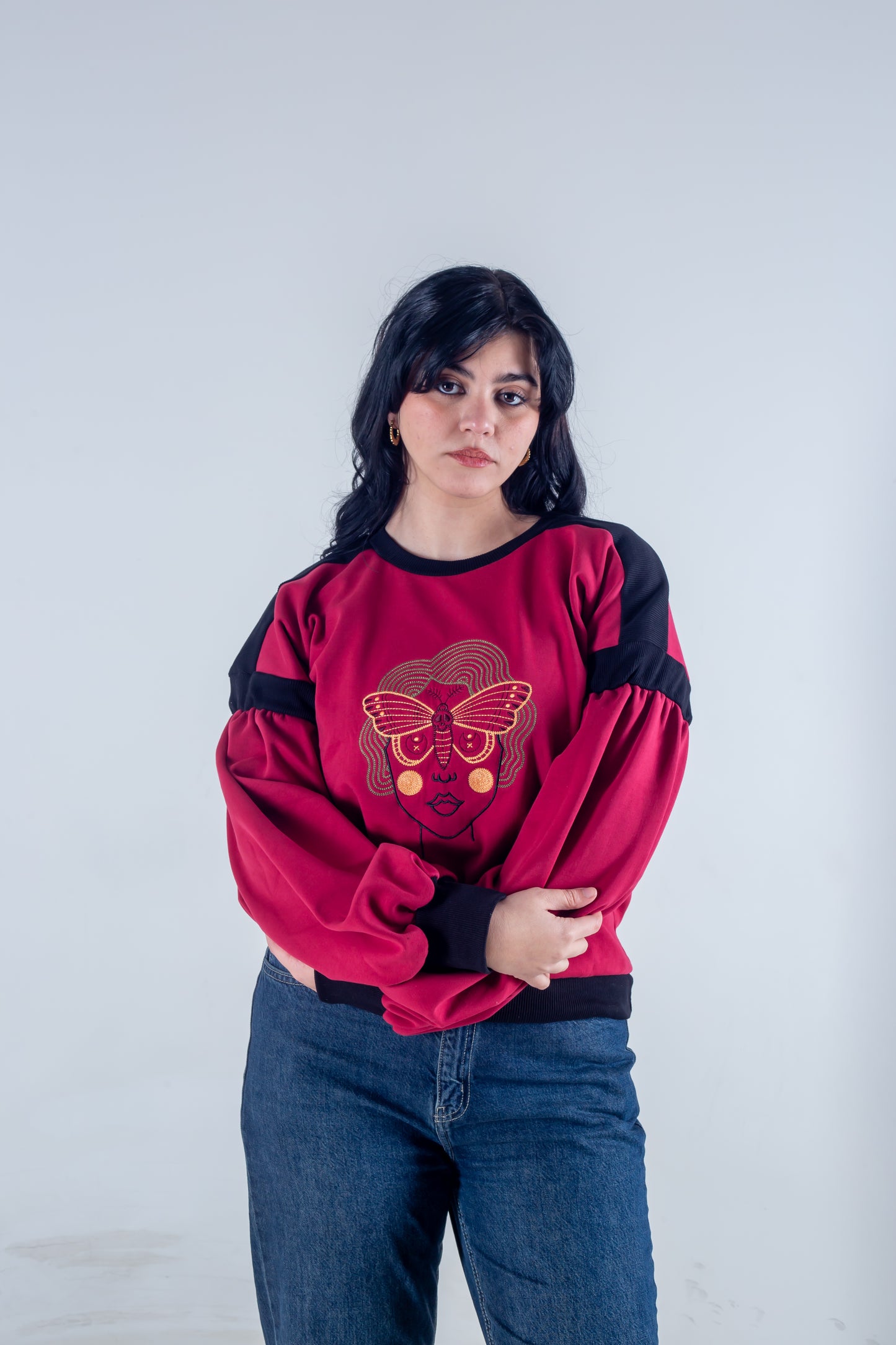 Embroidery sweatshirt fuchsia