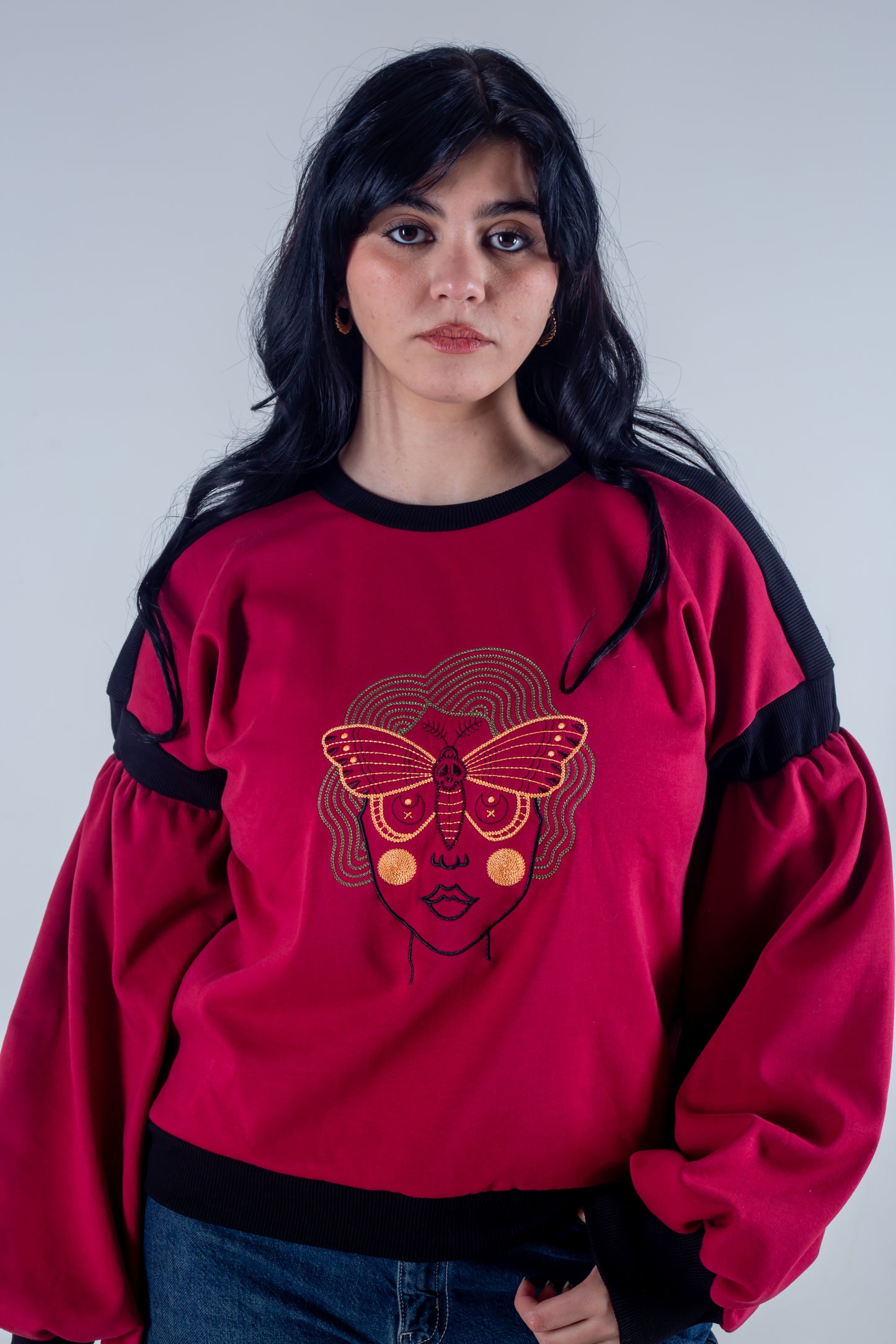 Embroidery sweatshirt fuchsia