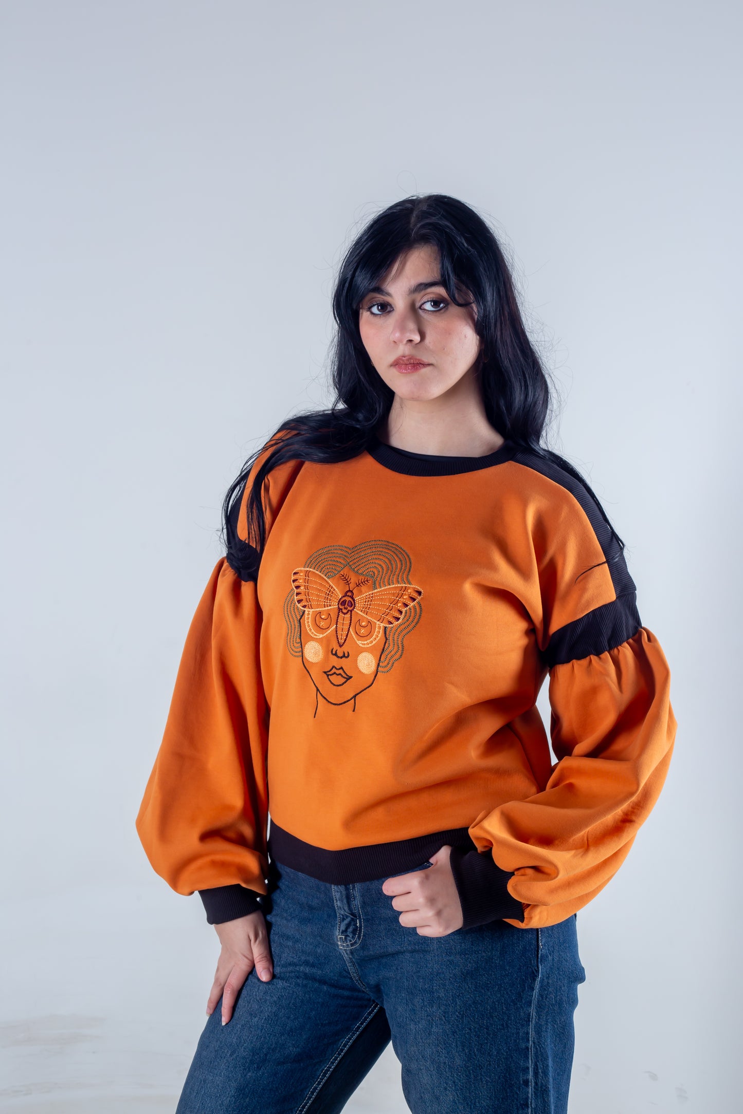 Embroidery sweatshirt orange