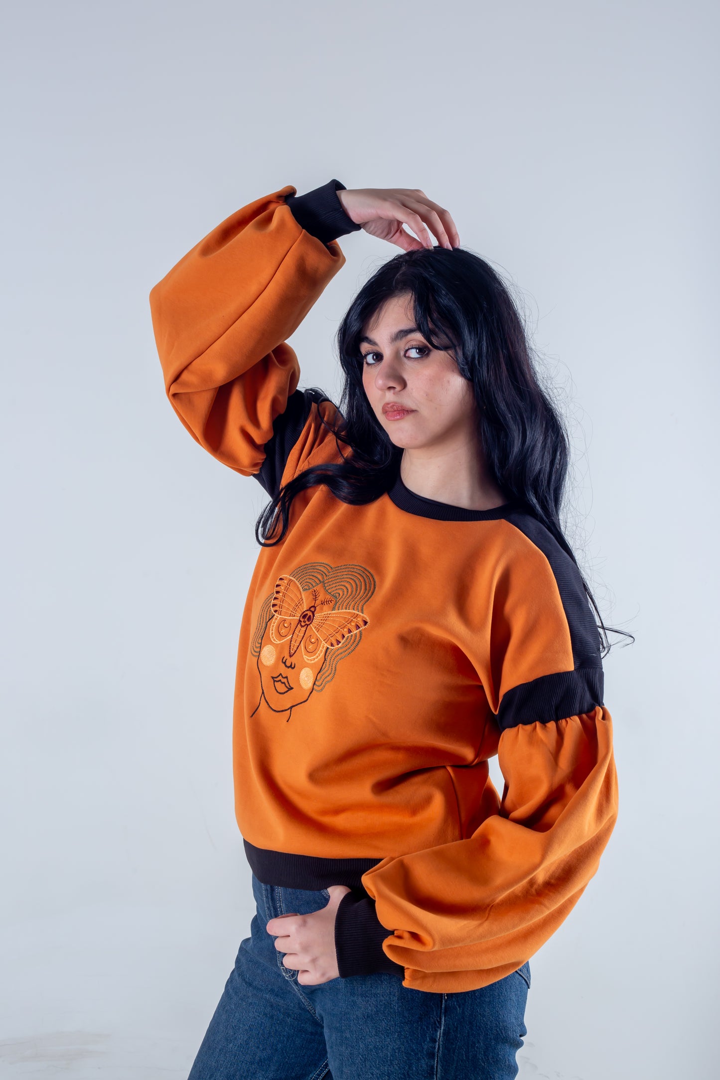 Embroidery sweatshirt orange