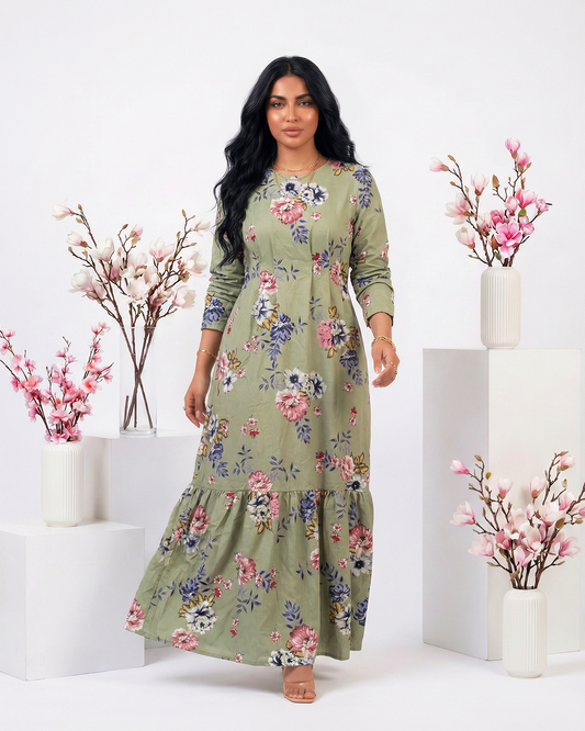 Flower  Olive Green Dress
